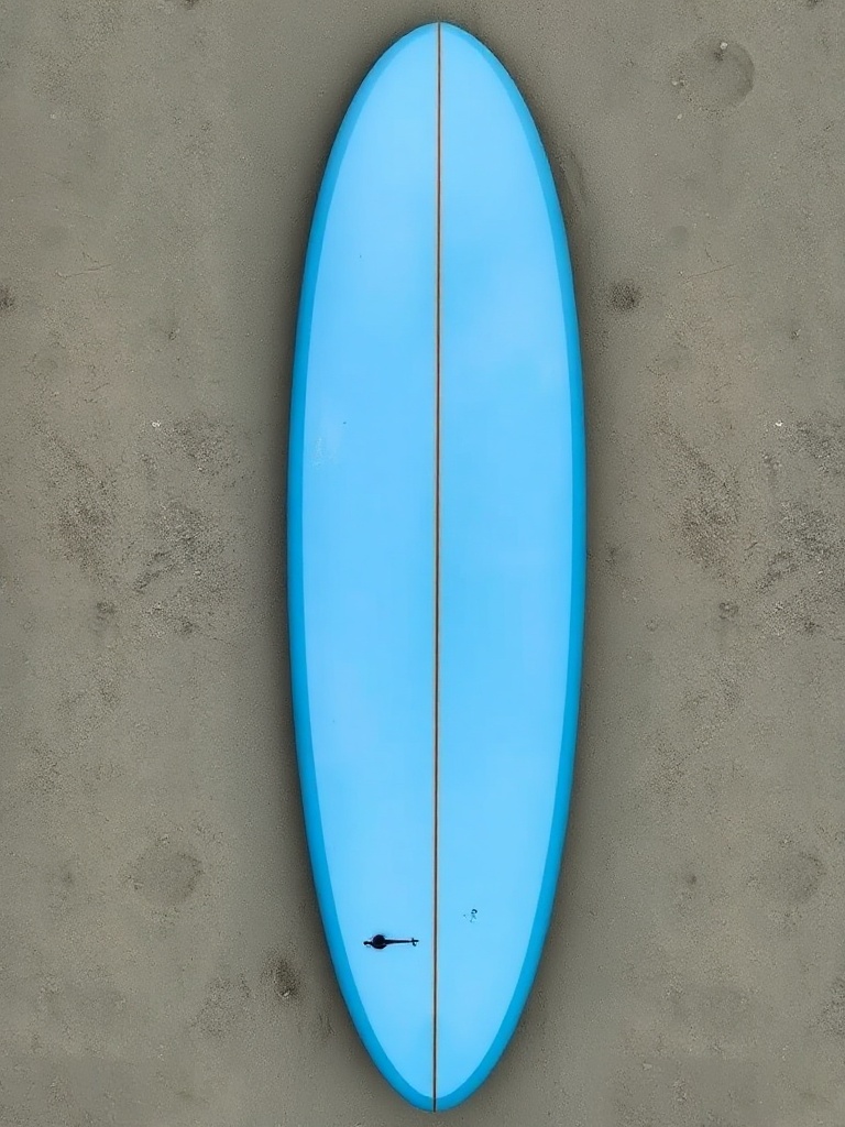 Softtop foamboard van bovenaf op nat zand: brede, ronde neus en dikke rails